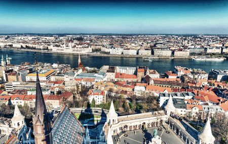 St Matthias Church in Buda and Budapest aerial skyline.の写真素材