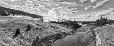 Midway Geyser Basin, Yellowstone. Beautiful aerial view of National Park main attraction.の写真素材