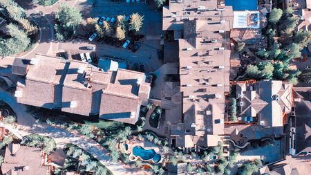 Buildings in Vail, Colorado. Aerial view on a beautiful summer morning