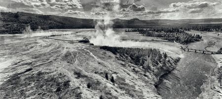 Midway Geyser Basin, Yellowstone. Beautiful aerial view of National Park main attraction.の写真素材