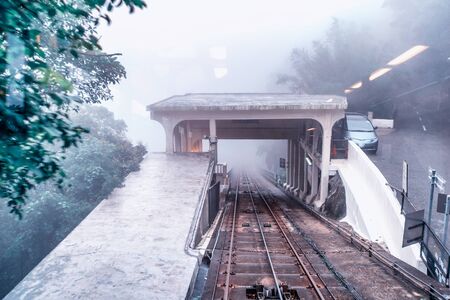 Victoria Peak Tram railway, Hong Kong at night.の写真素材