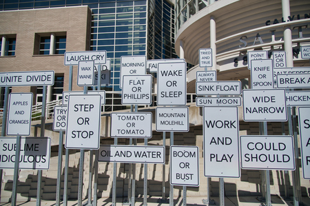 SALT LAKE CITY, UT - JULY 14, 2019: Street signs in front of Salt Palace Convention Center on a...