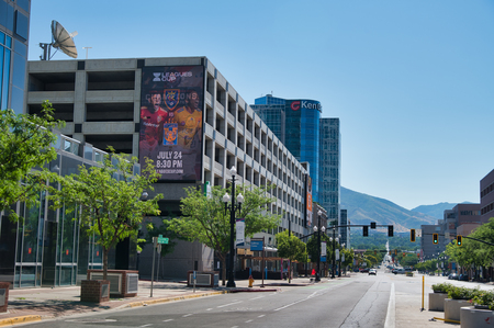 SALT LAKE CITY, UT - JULY 14, 2019: Downtown city streets on a sunny summer day. The city was founded by the Mormons.のeditorial素材