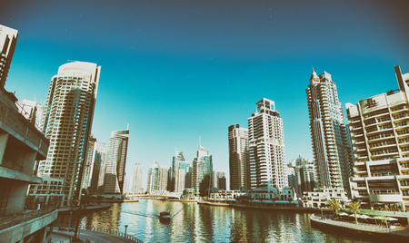 DUBAI - NOVEMBER 22, 2015: Beautiful view of Dubai Marina skyline. Dubai is a famous destination for tourists.のeditorial素材