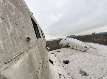 Abandoned wreck of a US military plane on Solheimasandur beach near Vik, Iceland.
