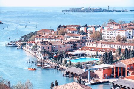 Amazing aerial view of Venice buildings and skyline along the canals, Italy.の写真素材