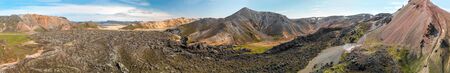 Amazing landscape of Landmannalaugar magnificent highlands in summer season, aerial view from drone,...