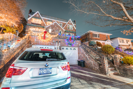 DYKER HEIGHTS, NEW YORK - DECEMBER 6, 2018 - Christmas Lights in Dyker Heights district. It is the cutest small area of houses  decorated for the holiday season in the Brooklyn Metropolitan Area.のeditorial素材