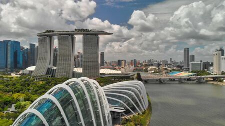 Singapore from the air. Drone view from Marina Bay Park.のeditorial素材