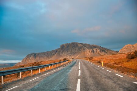 Beautiful landscape scenario with dramatic sky along the ring road, route 1 in Iceland, Europe