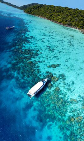 Surin Islands National Park from drone, panoramic view, Thailand.