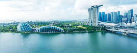 Singapore skyline. Panoramic view from drone at sunset. Buildings and skyscrapersのeditorial素材