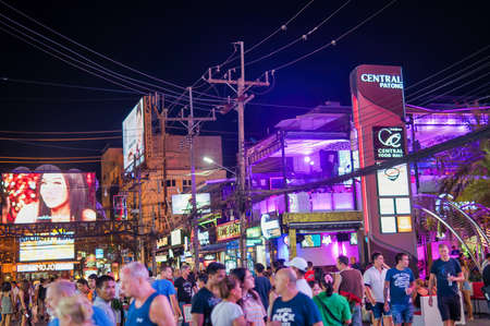PHUKET, THAILAND - DECEMBER 18, 2019: Streets of Patong at night with tourists. Patong is a major destination for younger people.のeditorial素材