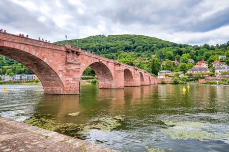 Heidelberg medieval bridge over the river, Germany.の写真素材
