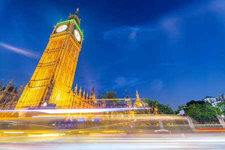 The Big Ben and Westminster Palace at night in London, UKのeditorial素材