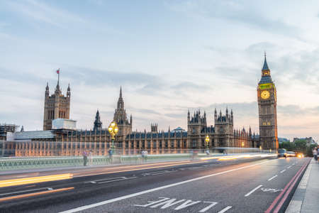 The Big Ben and Westminster Palace at night in London, UKのeditorial素材