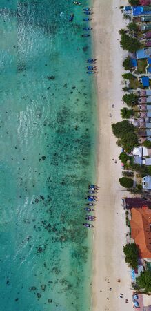 Aerial overhead view of beautiful tropical beach, Thailand.の写真素材