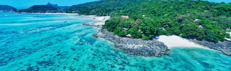 Phi Phi Island, Thailand. Amazing panoramic aerial view at sunset.の写真素材