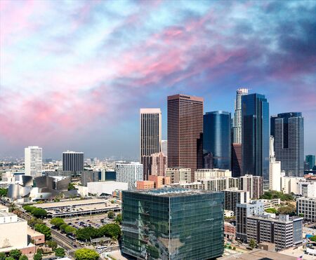 Aerial view of Downtown Los Angeles on a wonderful sunny day, California - USA.の写真素材