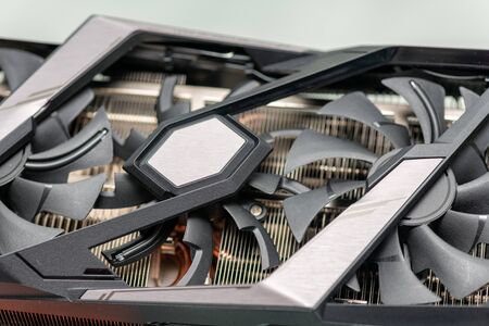 Cooling fan on the graphics card. Macro photo.の写真素材