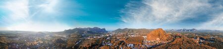 Panoramic aerial view of Ao Nang  and Krabi countryside on a beautiful morning, Thailandの写真素材