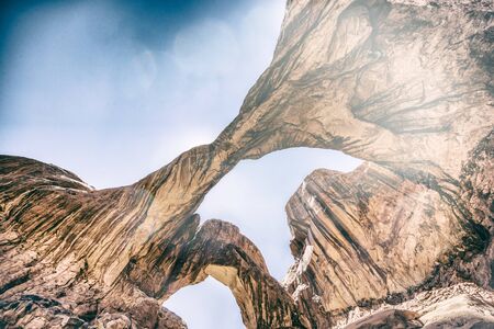 The beautiful and unique double arch located in Arches National Park, Utah USA.の写真素材