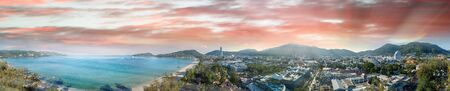 Amazing aerial view of Patong Beach and Phuket skyline, Thailand.の写真素材