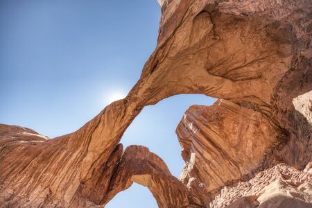 Double Arch rock formations in Arches National park.の写真素材