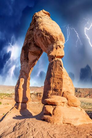 Delicate Arch on a wonderful summer day, Arches National Park, USA.の写真素材
