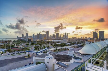 Beautiful sunset view of Cruise Ship departure from Miami.の写真素材