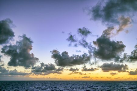 Amazing aerial view of ocean sunset from cruise ship balcony. Vacation conceptの写真素材