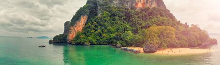Koh Aleil and surrounding islands in Krabi Province, Thailand. Aerial view on a overcast day.の写真素材