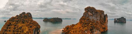 Koh Aleil and surrounding islands in Krabi Province, Thailand. Aerial view on a overcast day.の写真素材