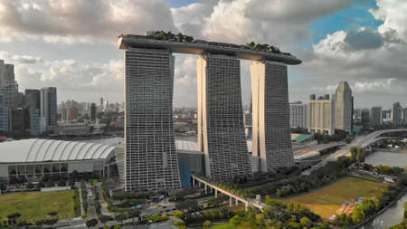 SINGAPORE - JANUARY 2, 2020: Aerial city landscape from Gardens by the Bay on a sunny day.のeditorial素材