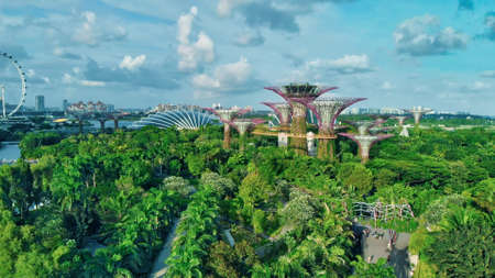 Singapore from the air. Gardens by the bay park in Marina Bay area on a beautiful sunny afternoon.のeditorial素材