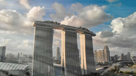 SINGAPORE - JANUARY 2, 2020: Aerial city landscape from Gardens by the Bay.のeditorial素材