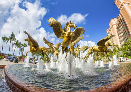 NASSAU, BAHAMAS - FEBRUARY 2012: Fountain of the Atlantis Paradise Island resort. The cost of the resort is $800 million to bring to life the myth and legend of the lost city of Atlantis .のeditorial素材