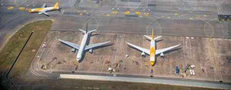 SINGAPORE - JANUARY 5, 2020: Aerial view of Changi International Airport. Changi Airport is one of the largest transportation hubs in Southeast Asia.のeditorial素材