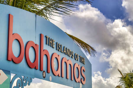 NASSAU, BAHAMAS - FEBRUARY 2012: Island entrance sign on a beautiful sunny day.のeditorial素材