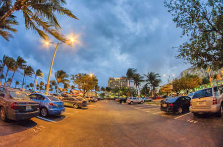 FORT LAUDERDALE, FL - FEBRUARY 2012: City parking by Beach Boulevard at night.のeditorial素材