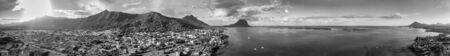 Aerial view of Le Morne Beach and Mauritius coastline on a sunny day.の写真素材