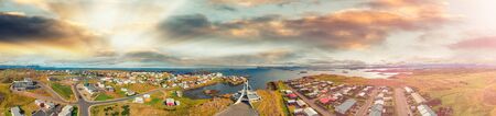 Aerial view of Stykkisholmur, Snaefellsnes peninsula, Iceland.の写真素材