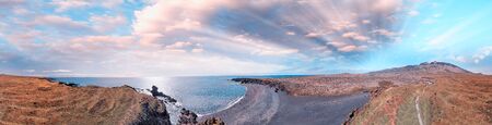 Amazing aerial view of Djupalonssandur coastline in summer season, Iceland.の写真素材