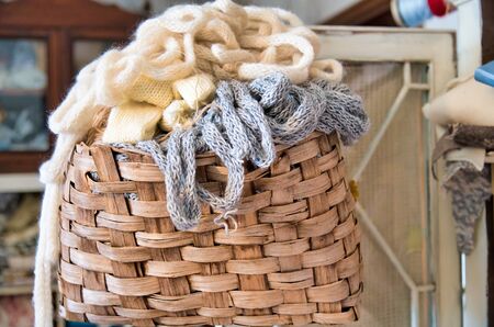 Pieces of fabric in a lab. Arrangement in seamstress workshop.の写真素材