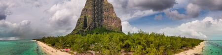Mauritius, Africa. Panoramic aerial view from drone of Le Morne Beach.の写真素材