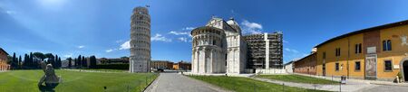 Field of Miracles and Leaning Tower, Pisa. Panoramic view without tourists on a sunny day.の写真素材