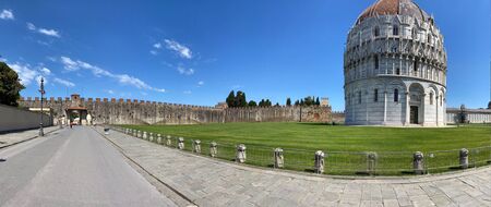 Field of Miracles, Pisa. Panoramic view without tourists on a sunny day.