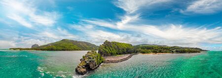 Captain Matthew Flinders Monument in Mauritius. Aerial view from drone on a cloudy day.の写真素材