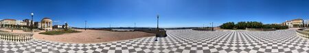 Piazza Mascagni, Livorno. Panoramic view of famous square without tourists, Leghorn, Tuscany.の写真素材