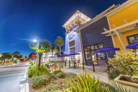 PANAMA CITY, FL - FEBRUARY 2016: Port Lagoon streets and buildings at night.のeditorial素材